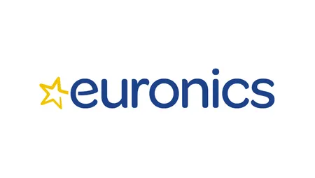 Euronics Logo mit gelbem Stern und blauem Text auf weißem Hintergrund.