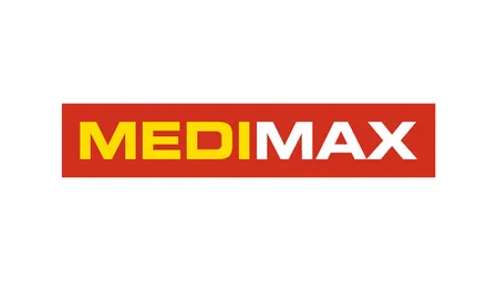 Rotes und gelbes Medimax-Logo auf weißem Hintergrund.