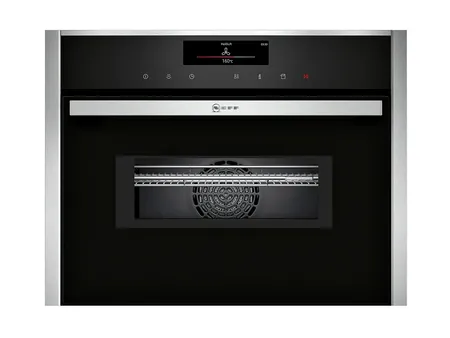 Pečica iz nerjavečega jekla z digitalno zaslonsko in kontrolno ploščo z velikim steklenim oknom.