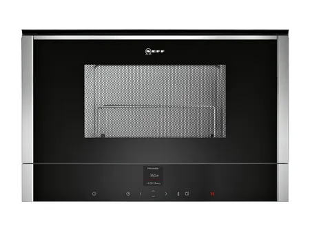 Ugradbena mikrovalna pećnica od nehrđajućeg čelika s digitalnim kontrolama i zaslonom.