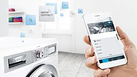 Washing machine, smartphone app, smart home appliances, connected devices, home automation.