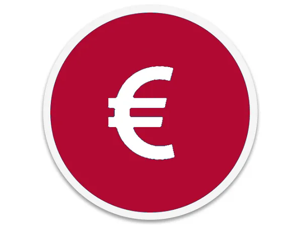 Rote kreisförmige Ikone mit weißem Euro Währungssymbol.