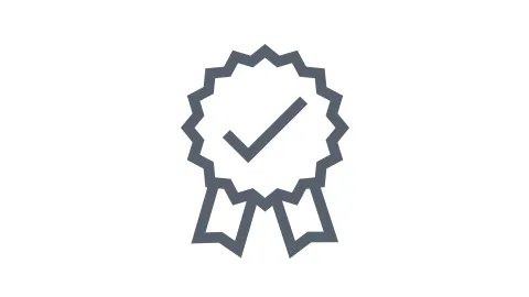 Award badge with checkmark icon, signifying approval, certification, or achievement.