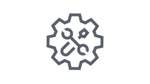 Gear icon with wrench and screwdriver symbols, representing tools, settings, or configuration.