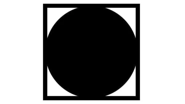 Black circle within a black square frame.