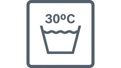Washing tub with water and '30°C' temperature label.