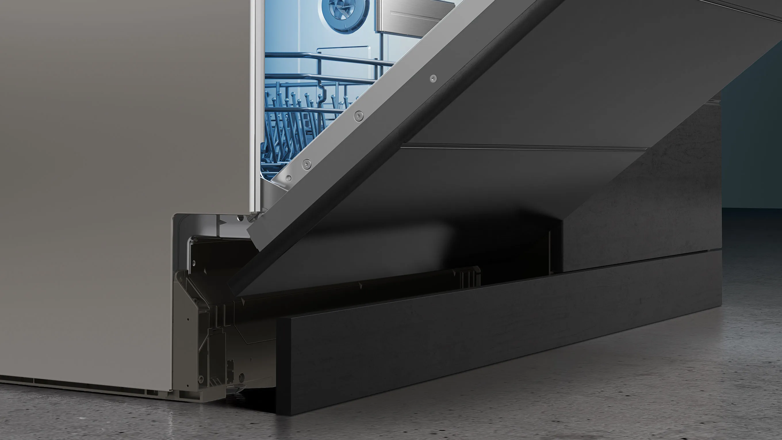 Black metal frame, glass panels, industrial interior, minimalist design, architectural details.