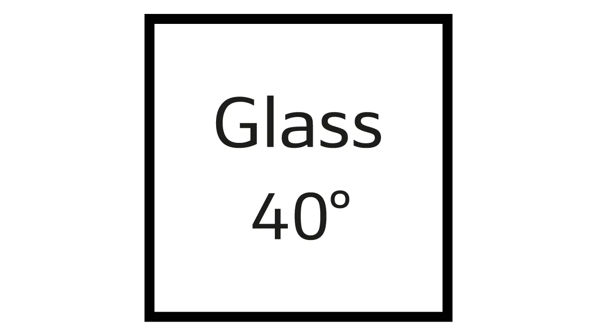Black square frame with text "Glass 40°" inside.
