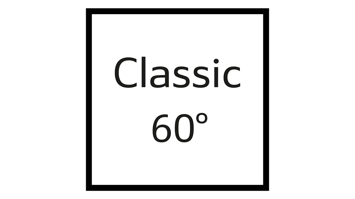 Black and white image with a square frame containing the text "Classic 60°".