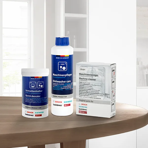 Cleaning products on kitchen table.
