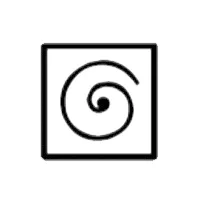 Minimalist black and white image depicting a spiral design within a square frame.