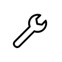 Wrench icon, simple black outline on white background, representing tool or repair concept.