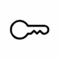Simple black and white icon depicting a key shape.