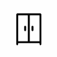 Minimalist black and white icon depicting a closed cabinet or wardrobe with two doors.