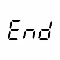 Digital display showing the word "End" in black text against a white background.