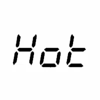 Digital display showing the word "HOT" in black text against a white background.