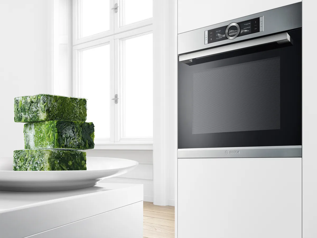 Close up of built in microwave
