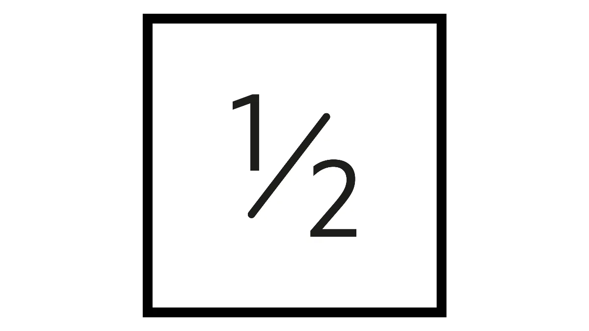 Simple black and white image with the fraction 1/2 displayed in the center of a square frame.