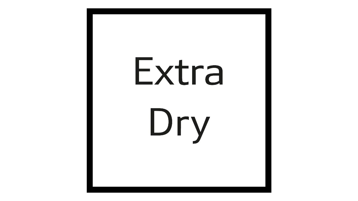 Black square frame with text "Extra Dry" in the center.
