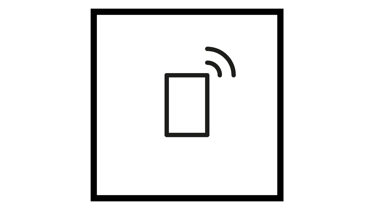 Minimalist black and white image with a square frame and a wireless signal icon inside.