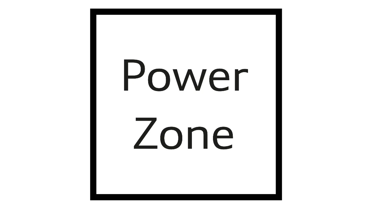 Black and white image with text "Power Zone" inside a square frame.