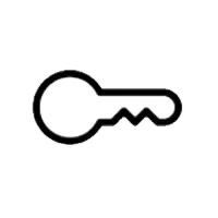 Simple black and white icon depicting a key shape.