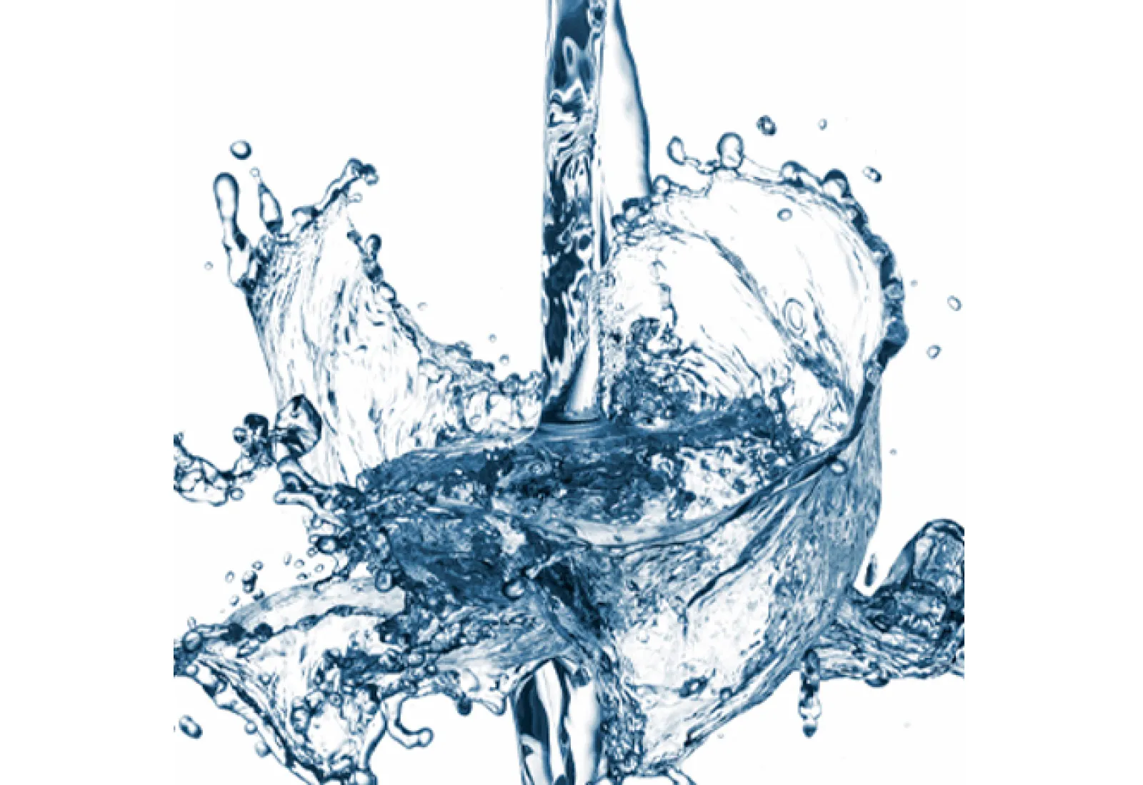 Clear water splashes dynamically against a white background.