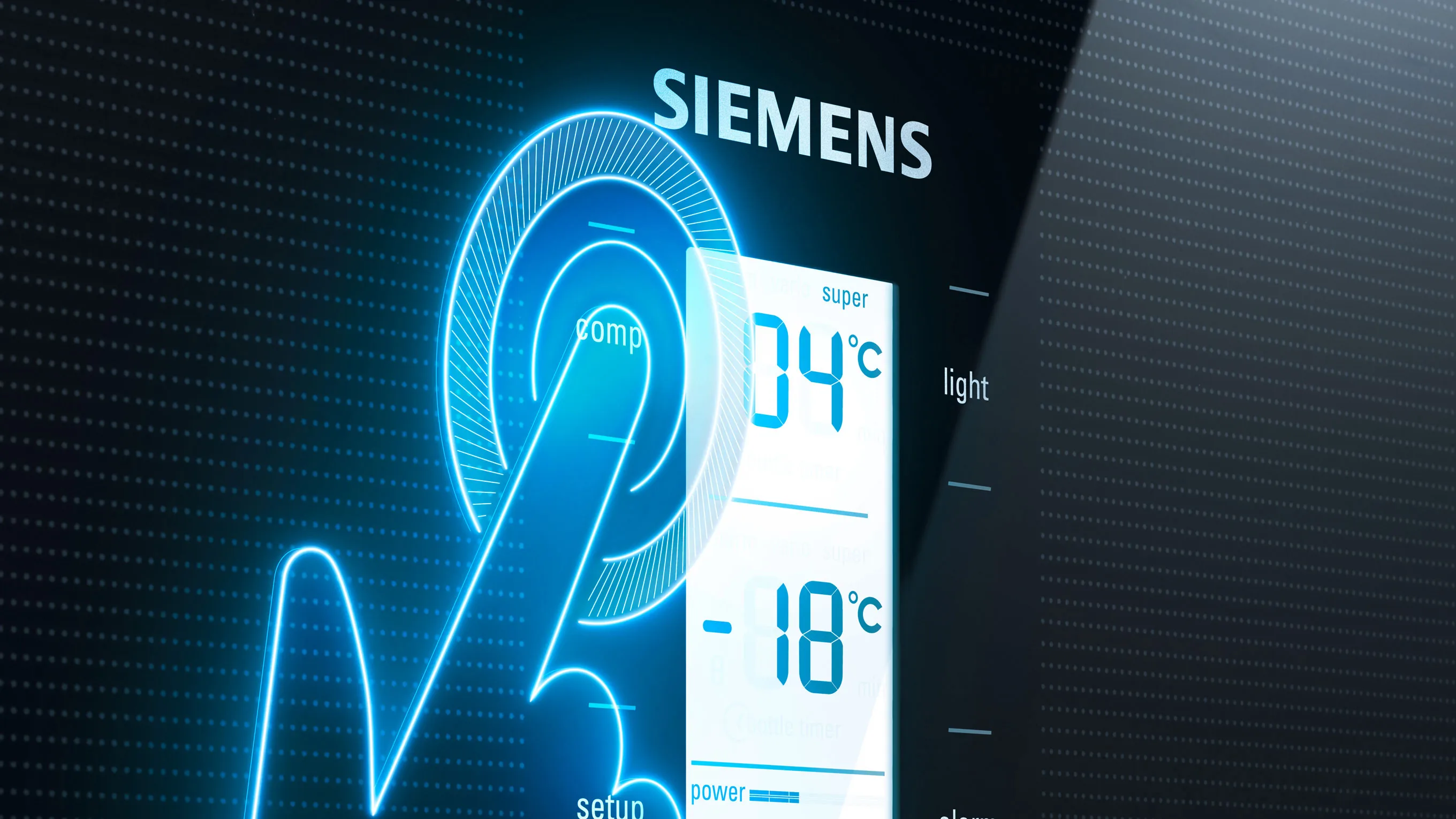 Siemens digital thermostat display showing temperature readings and settings.