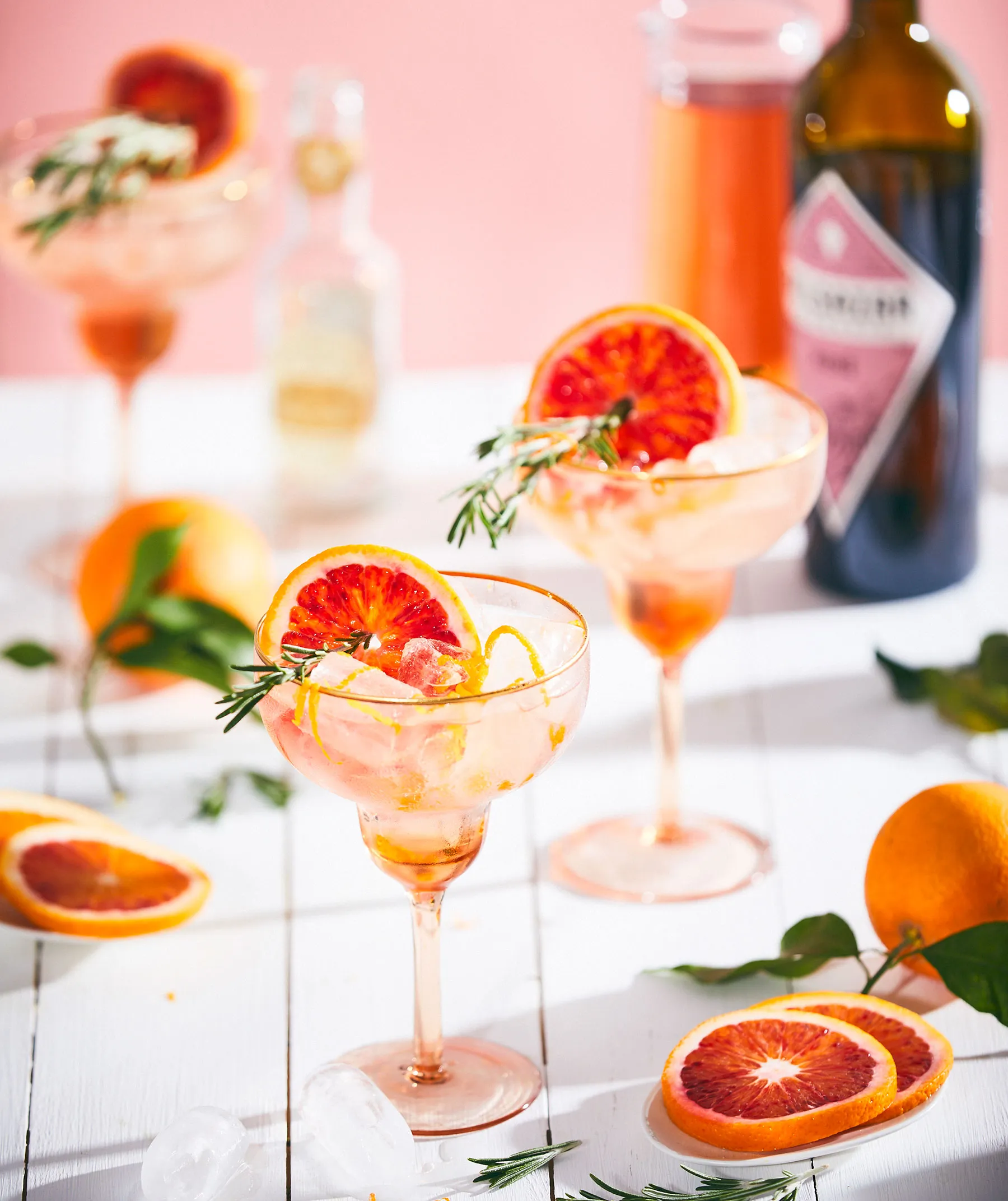 Valentines cocktail in glasses on table