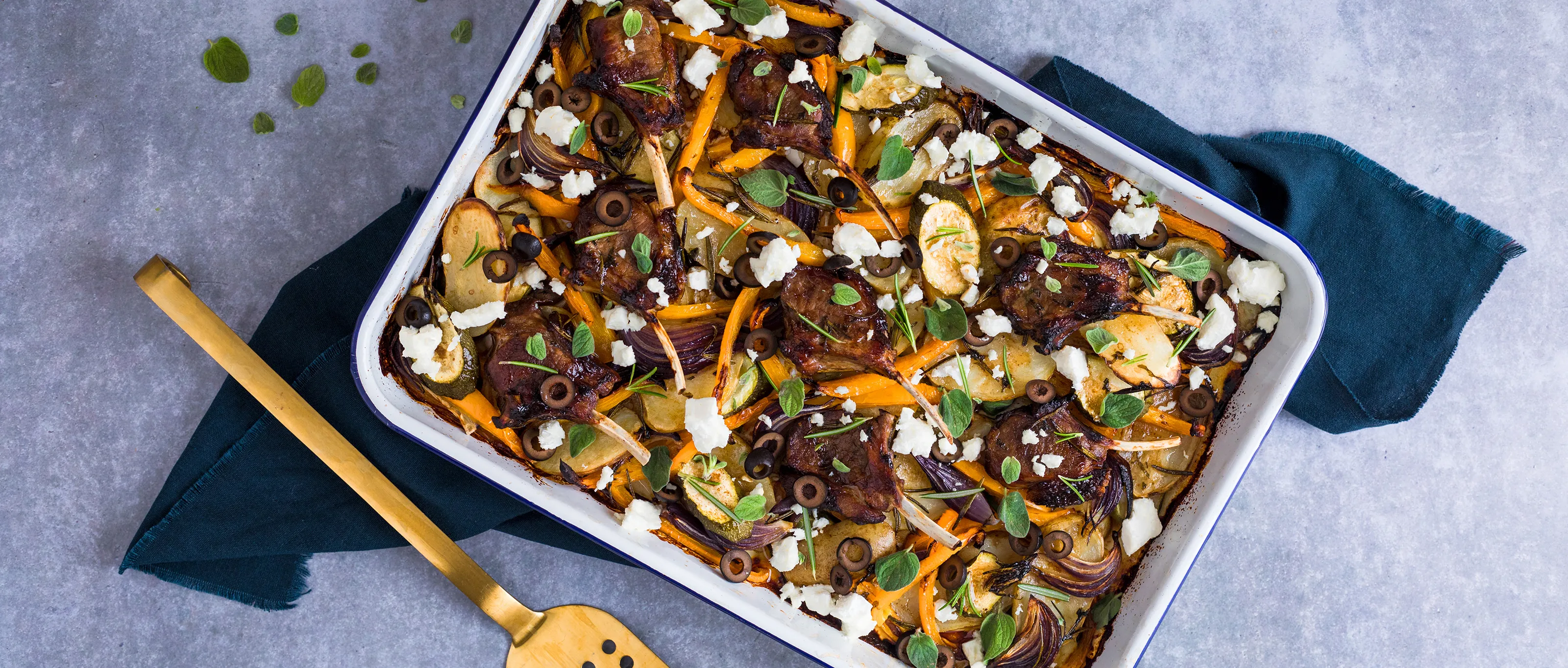 Greek Vegetable and Lamb Tray Bake