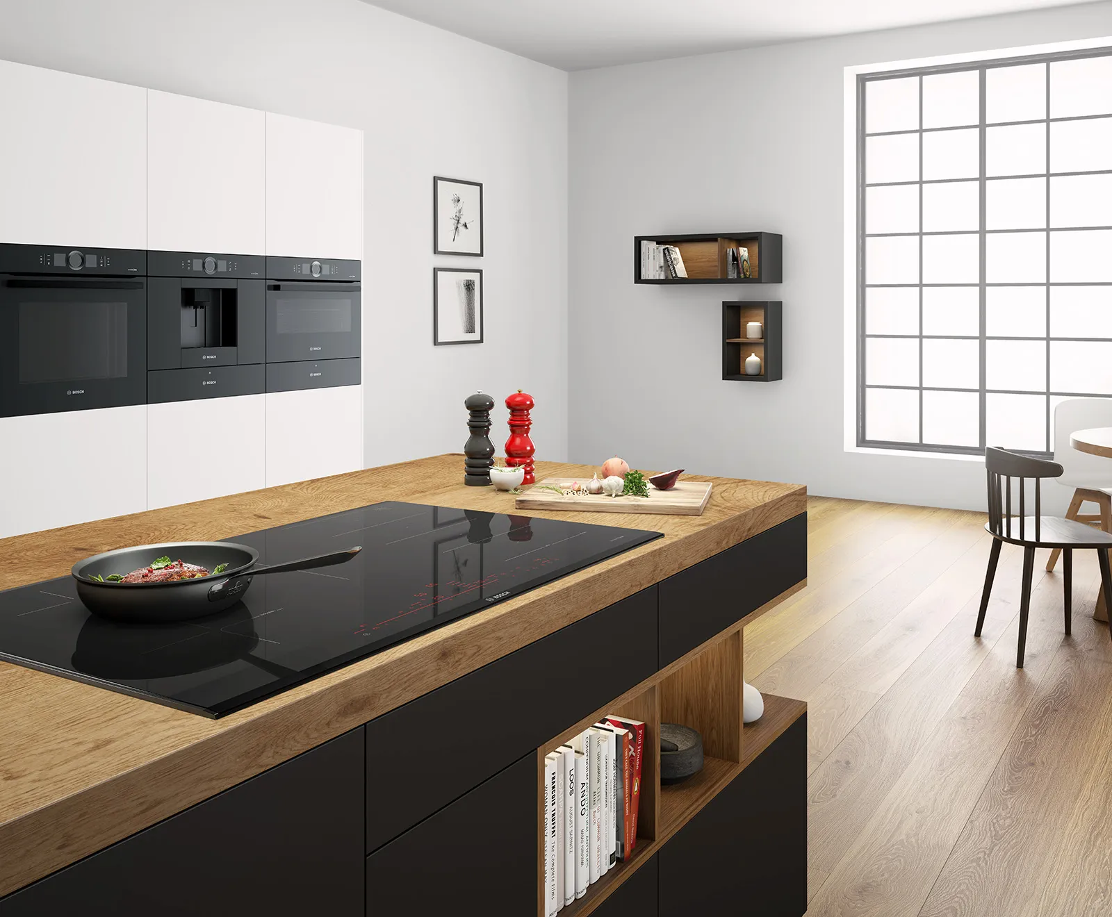 Moderna kuhinja opremljena z Bosch accent line aparati.