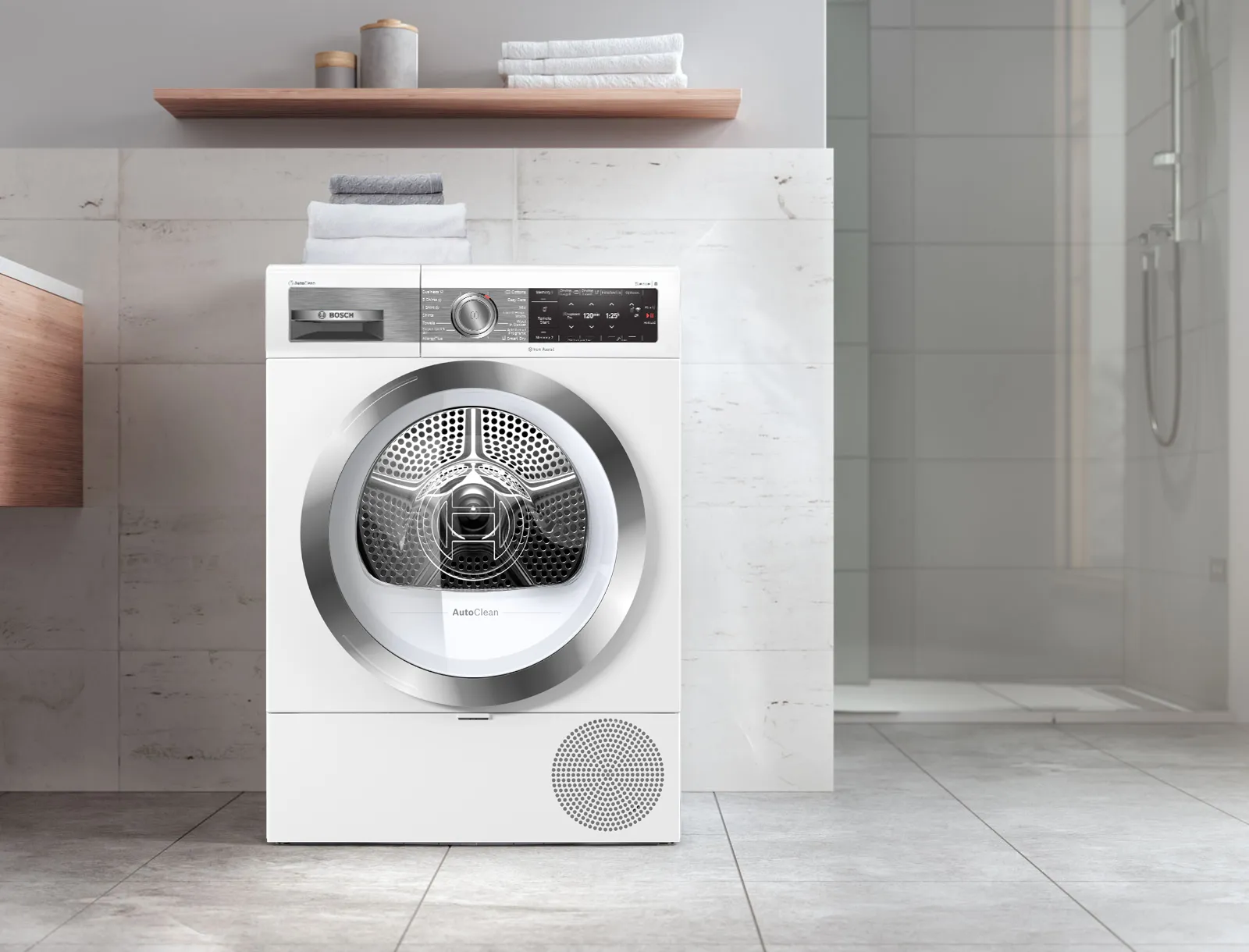 Tumble dryer in the bathroom.