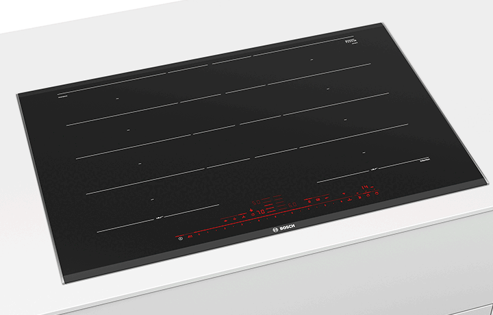 Black induction cooktop with red LED indicators.