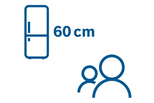 Bosch hladnjak od 60 cm i dvije osobe koje simboliziraju malo domaćinstvo.