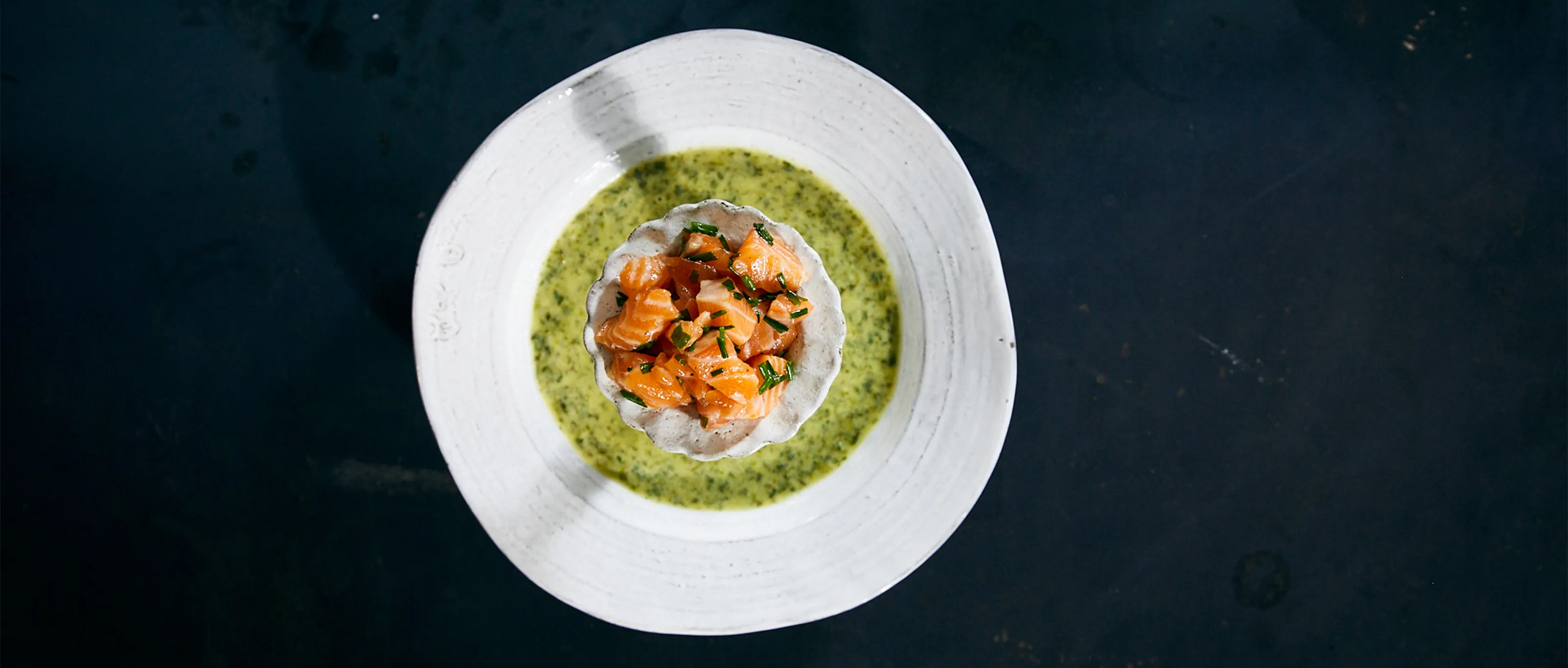 Spring Soup with Salmon Tartare