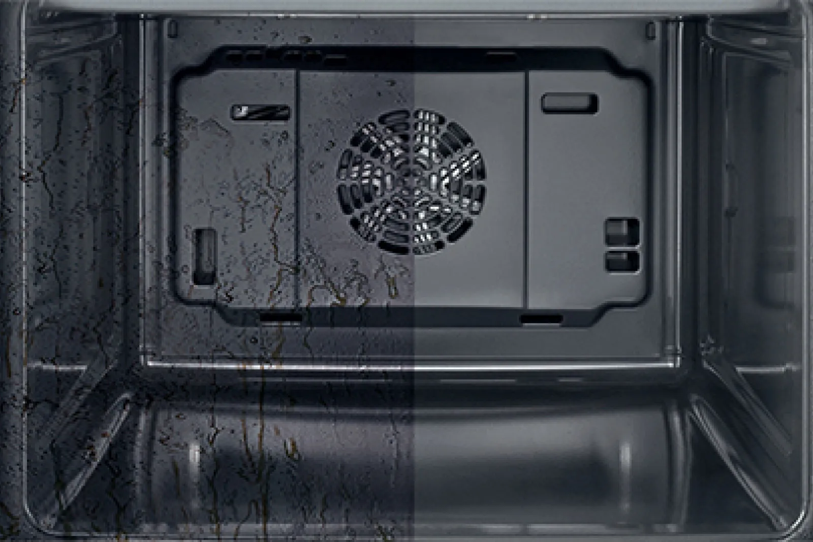 Side by side inside dirty Bosch Range and self-cleaned Bosch Range