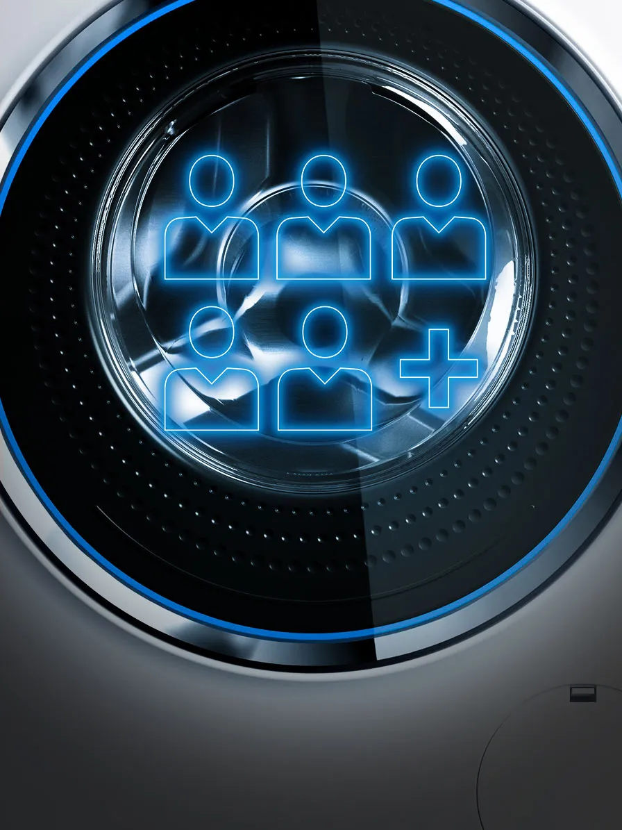 Futuristic display showing silhouettes of people and medical symbols within a circular interface.