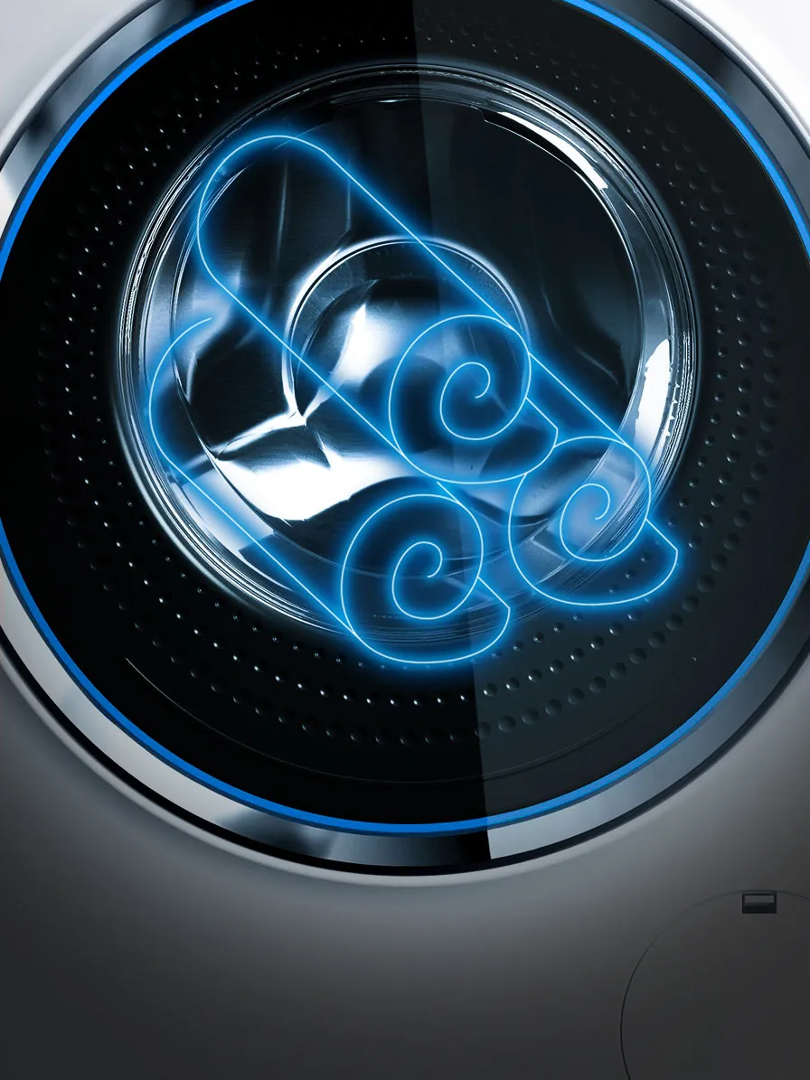 Swirling blue energy patterns within a circular metallic frame against a dark background.