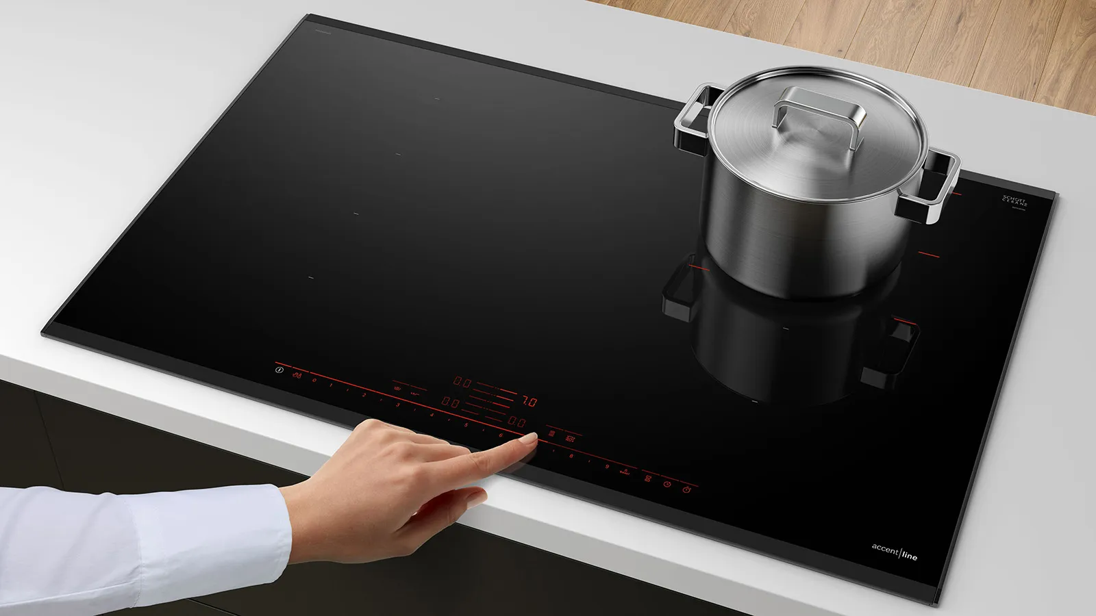 Uporabniški vmesnik DirectSelect Premium na indukcijski plošči Bosch accent line.