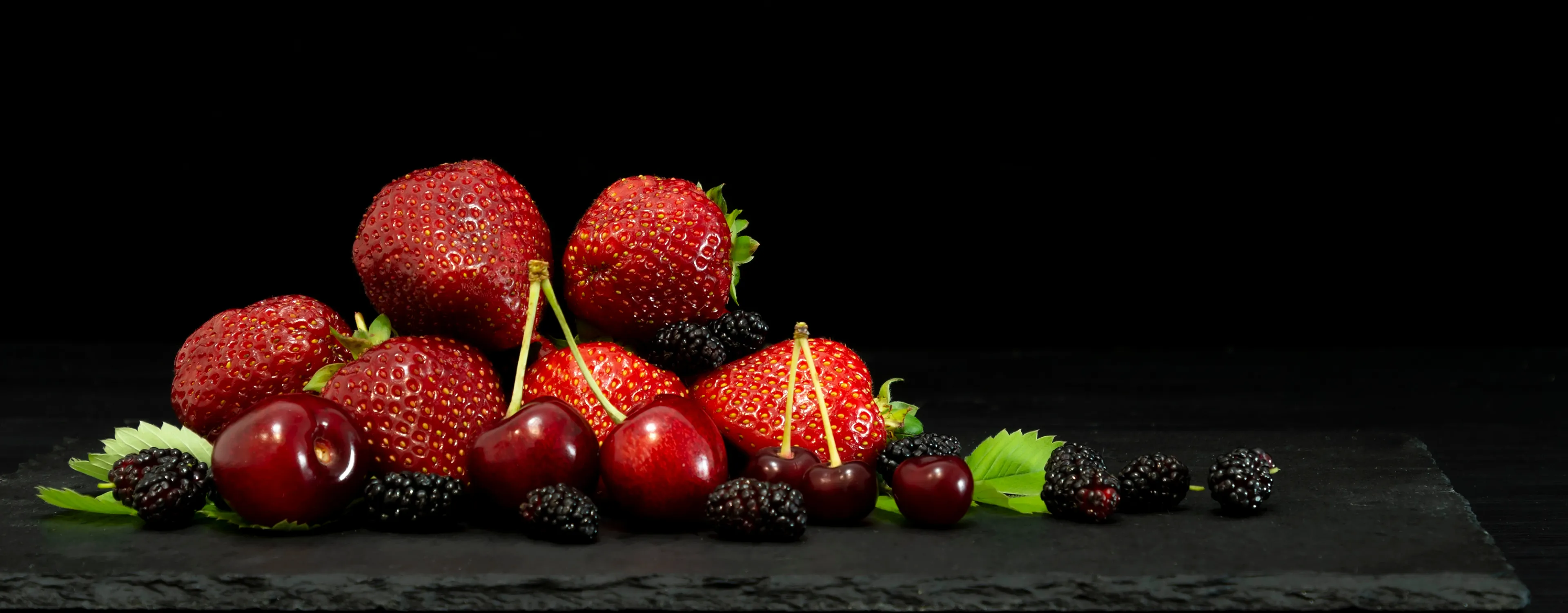 Strawberries, cherries and blackberries