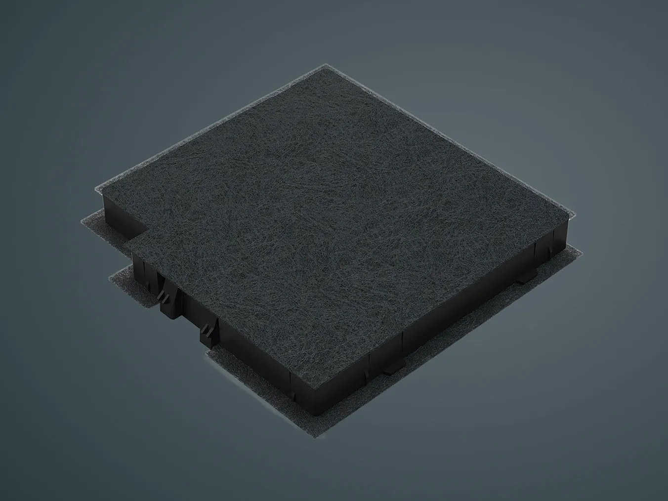 Black square-shaped object on dark background.