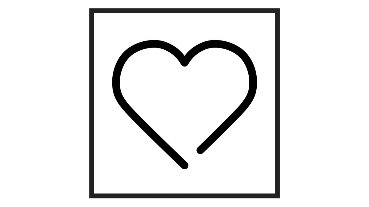 Simple black heart icon in a white square frame.