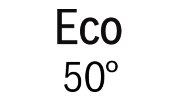 Eco 50 degrees, black text on white background, simple and minimalist design.