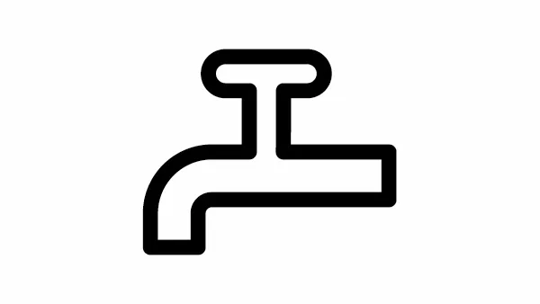 Stylised faucet indicating the dishwasher tap symbol – for users it means check your water connection.