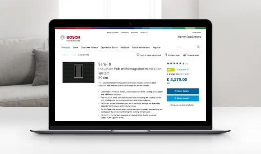 Bosch web sitesini ürün detayları ve fiyatlandırma bilgileri ile görüntülemek.