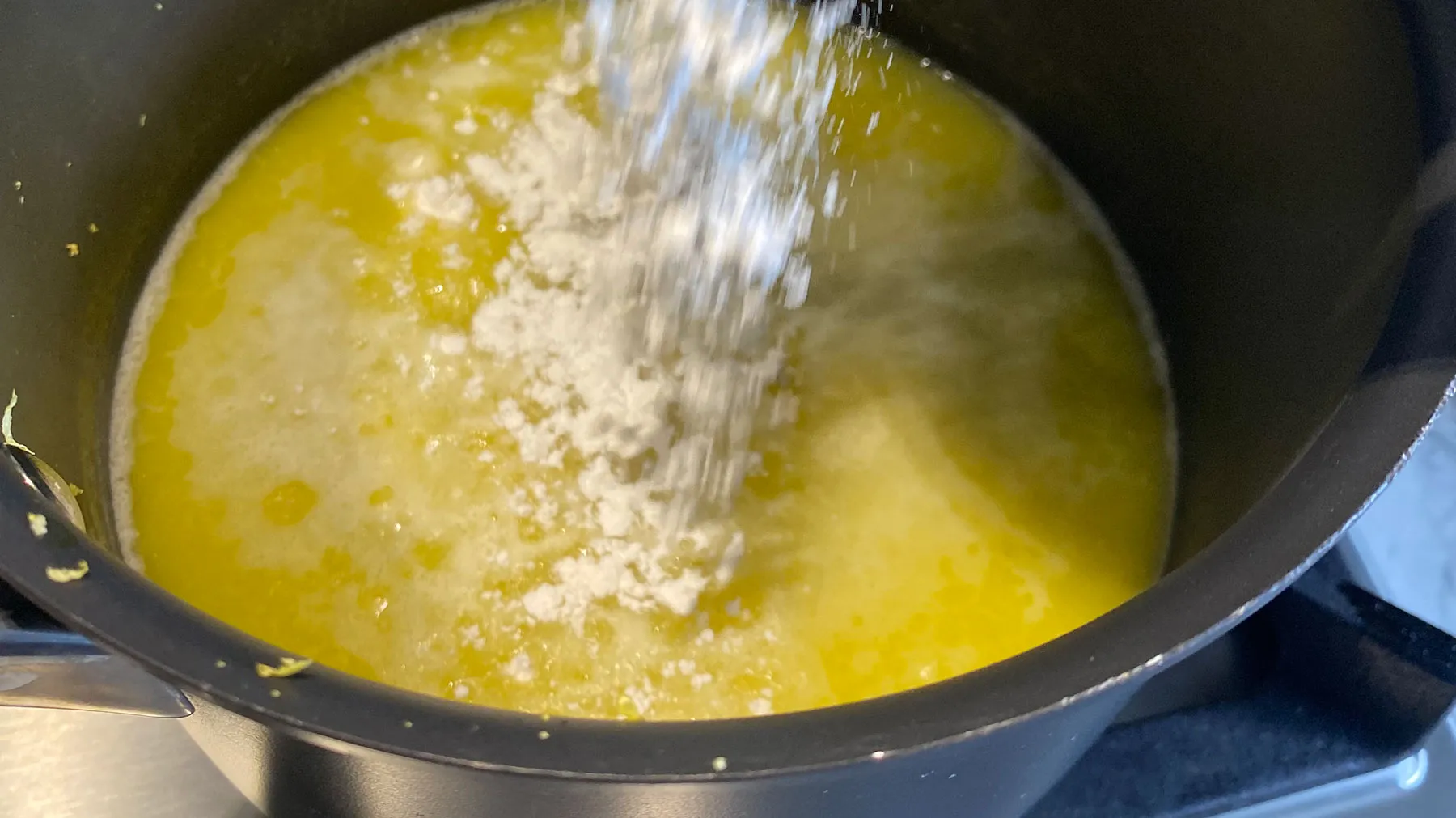 Heated mixture in a pan