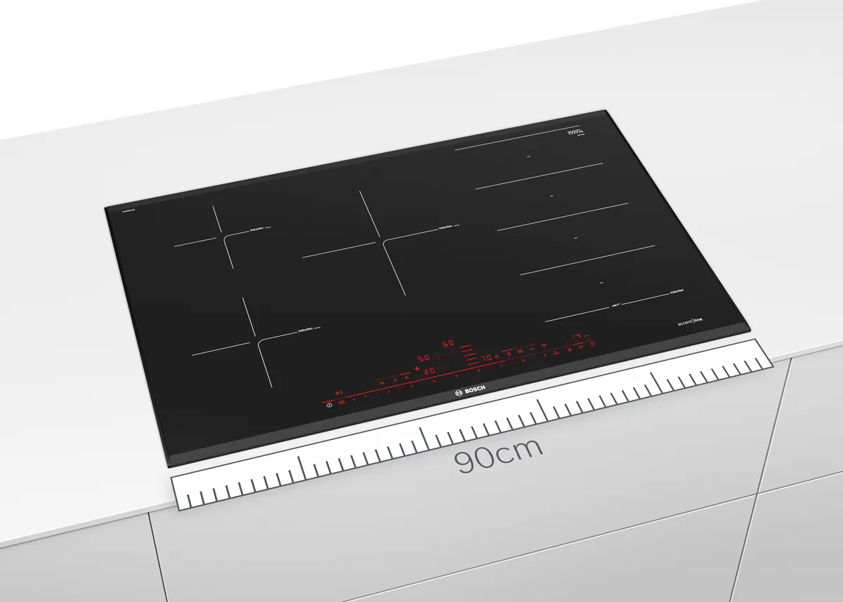 Black glass surface with digital display and control buttons on a white background.