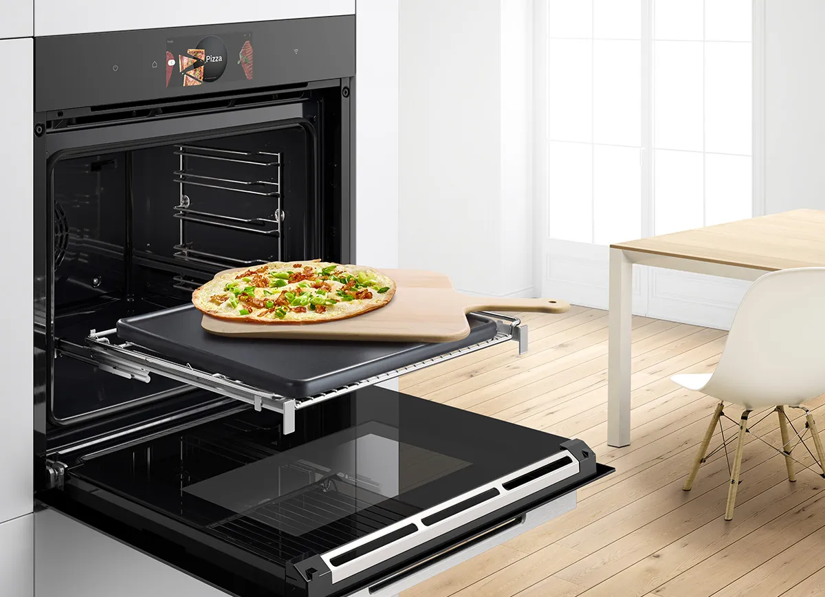 A Bosch convection oven in a modern kitchen.