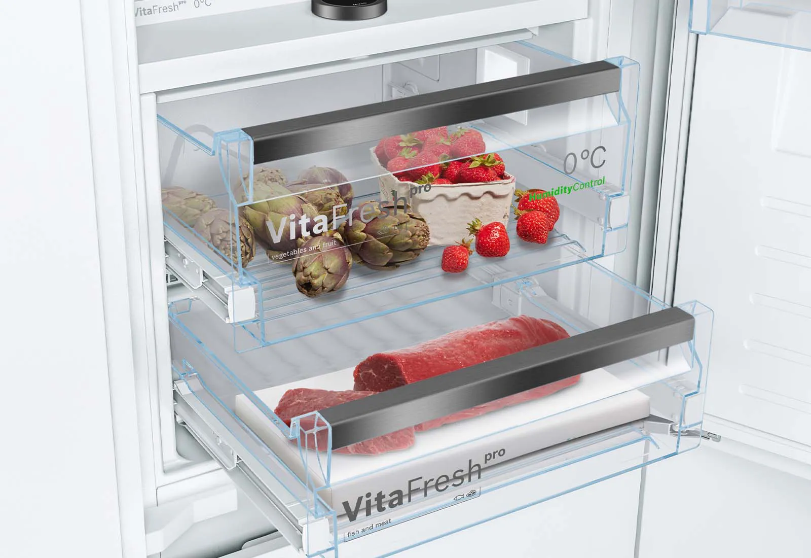 Predali za svežino VitaFresh pro v hladilniku Bosch accent line pomagajo podaljšati življenjsko dobo hrane.
