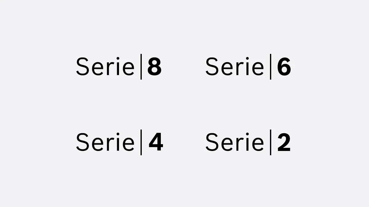 Grille de quatre zones de texte affichant "Série|8", "Série|6", "Série|4" et "Série|2" sur un fond simple.